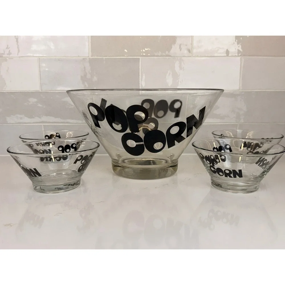 Vintage 1970s‎ Wheaton Glass Popcorn Bowl and Four Individual Bowls